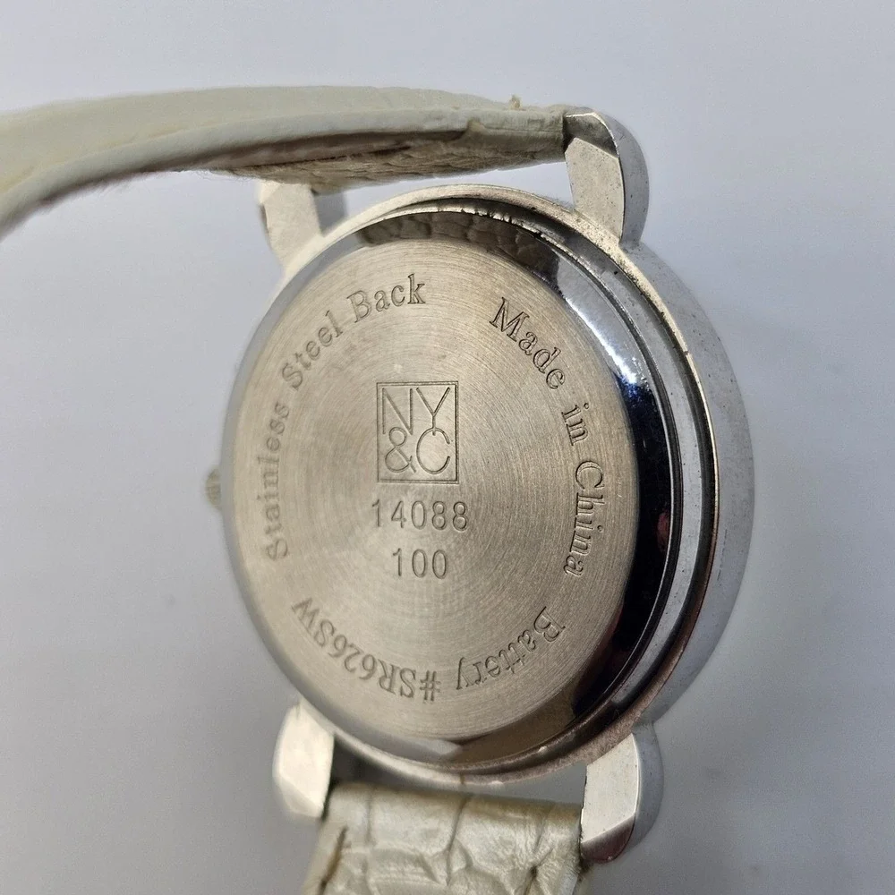 NYC Women's Watch 34MM Gray Dial Cream‎ Faux Leather Band Straps New Battery